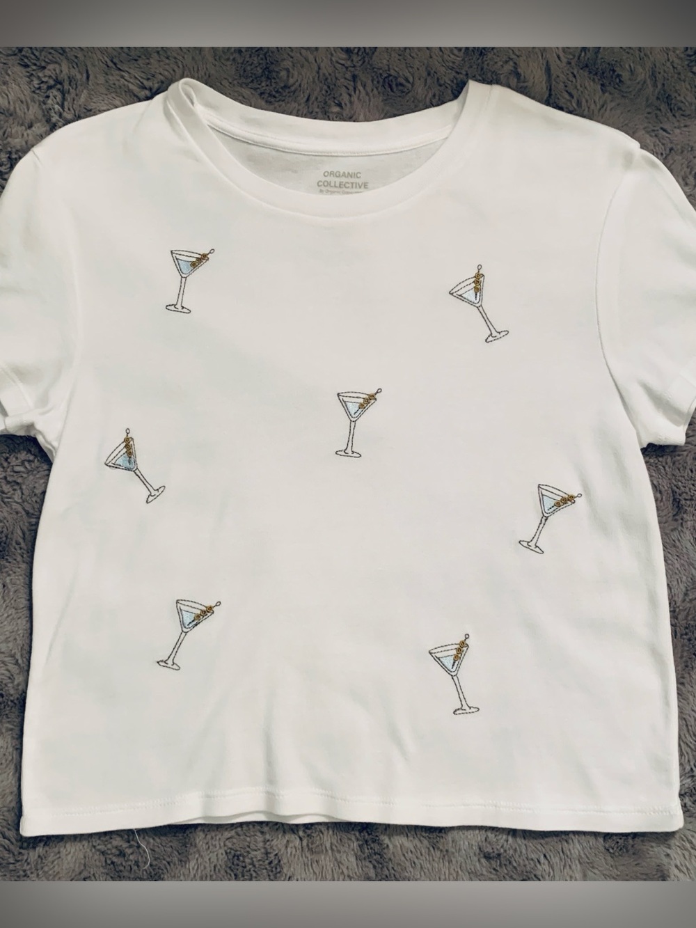 Organic Collective White Short Sleeved T-shirt with Embroidered Martini’s